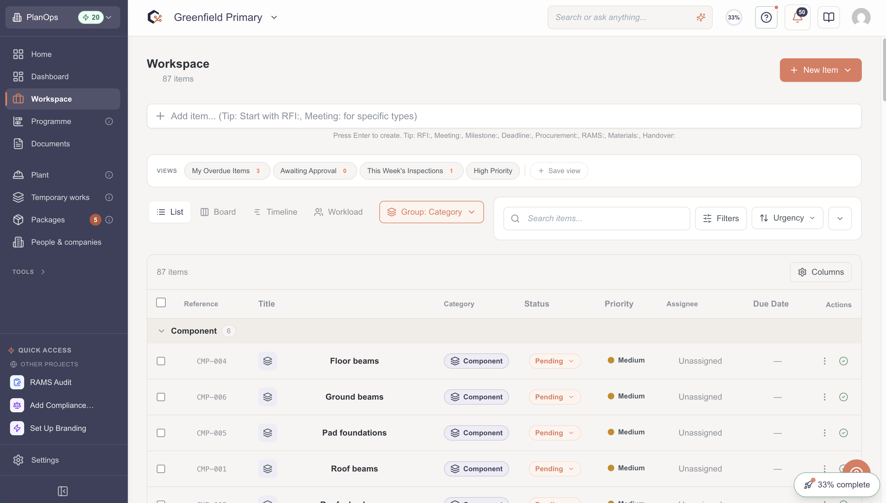 Open the project workspace
