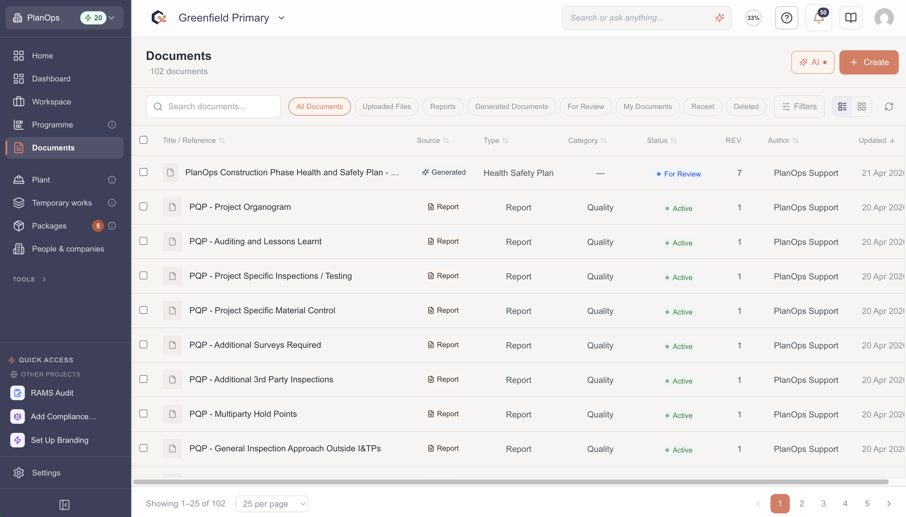 Open the document search panel
