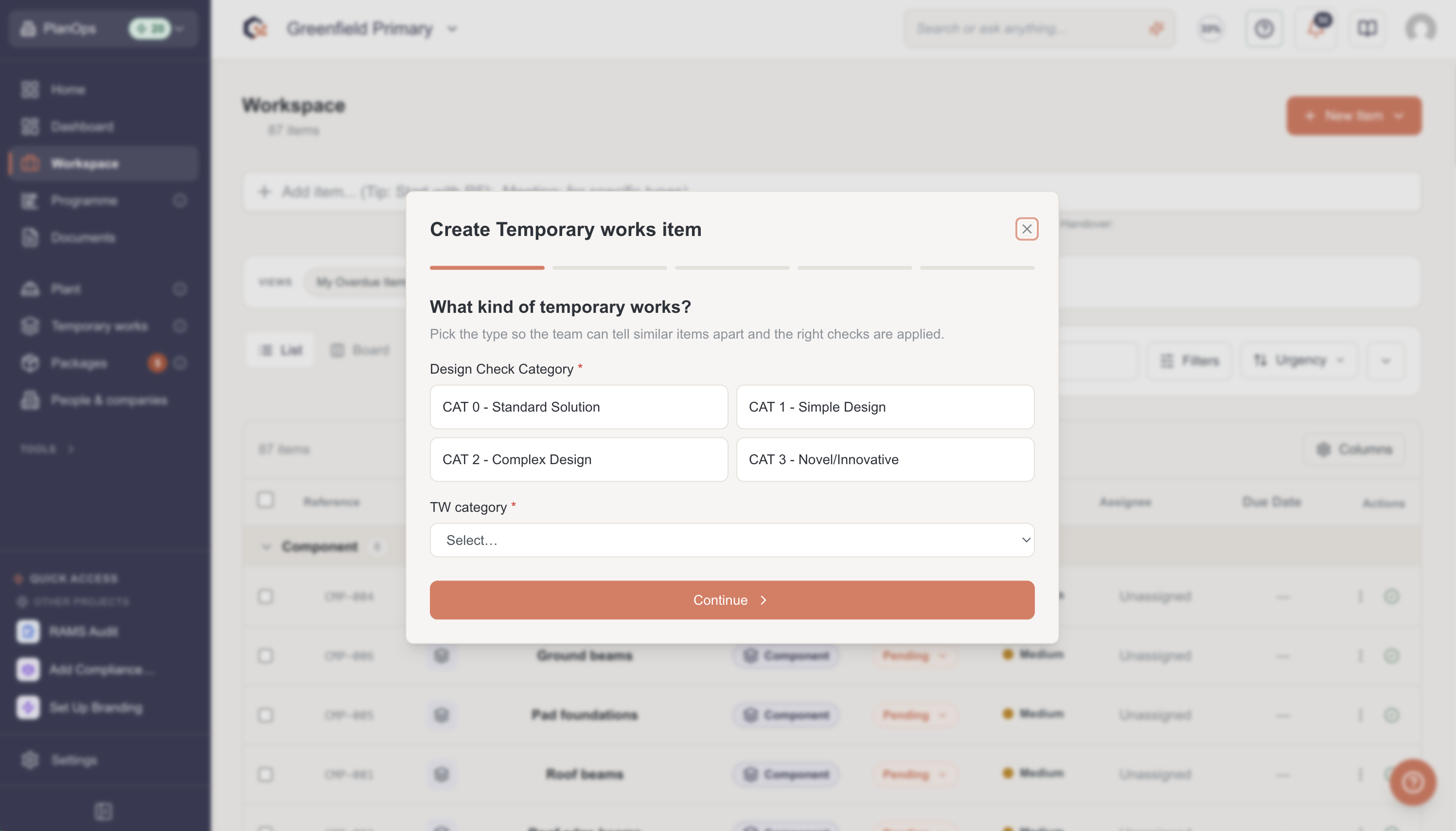 Add a temporary works item