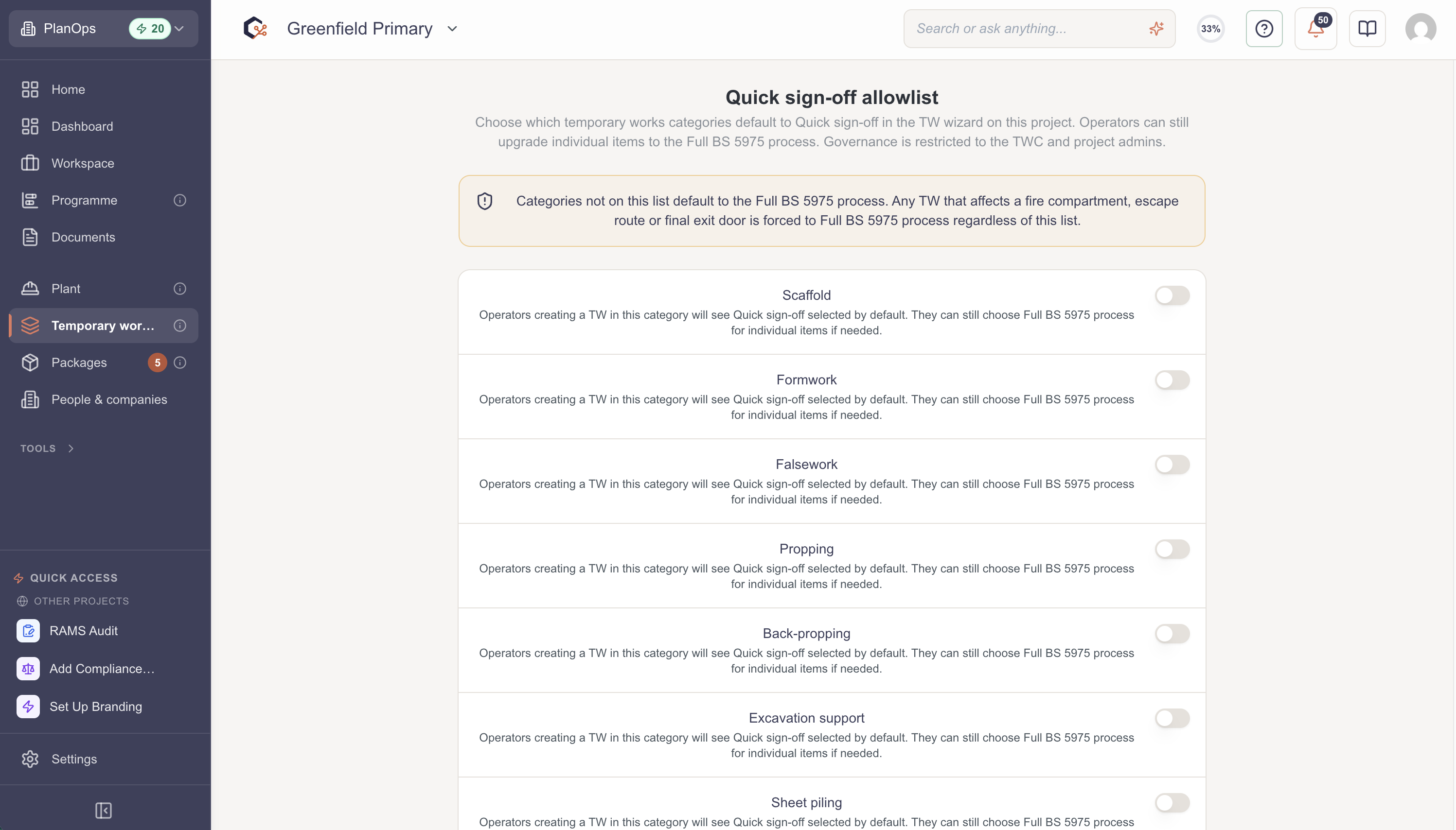 Review the minor works allowlist