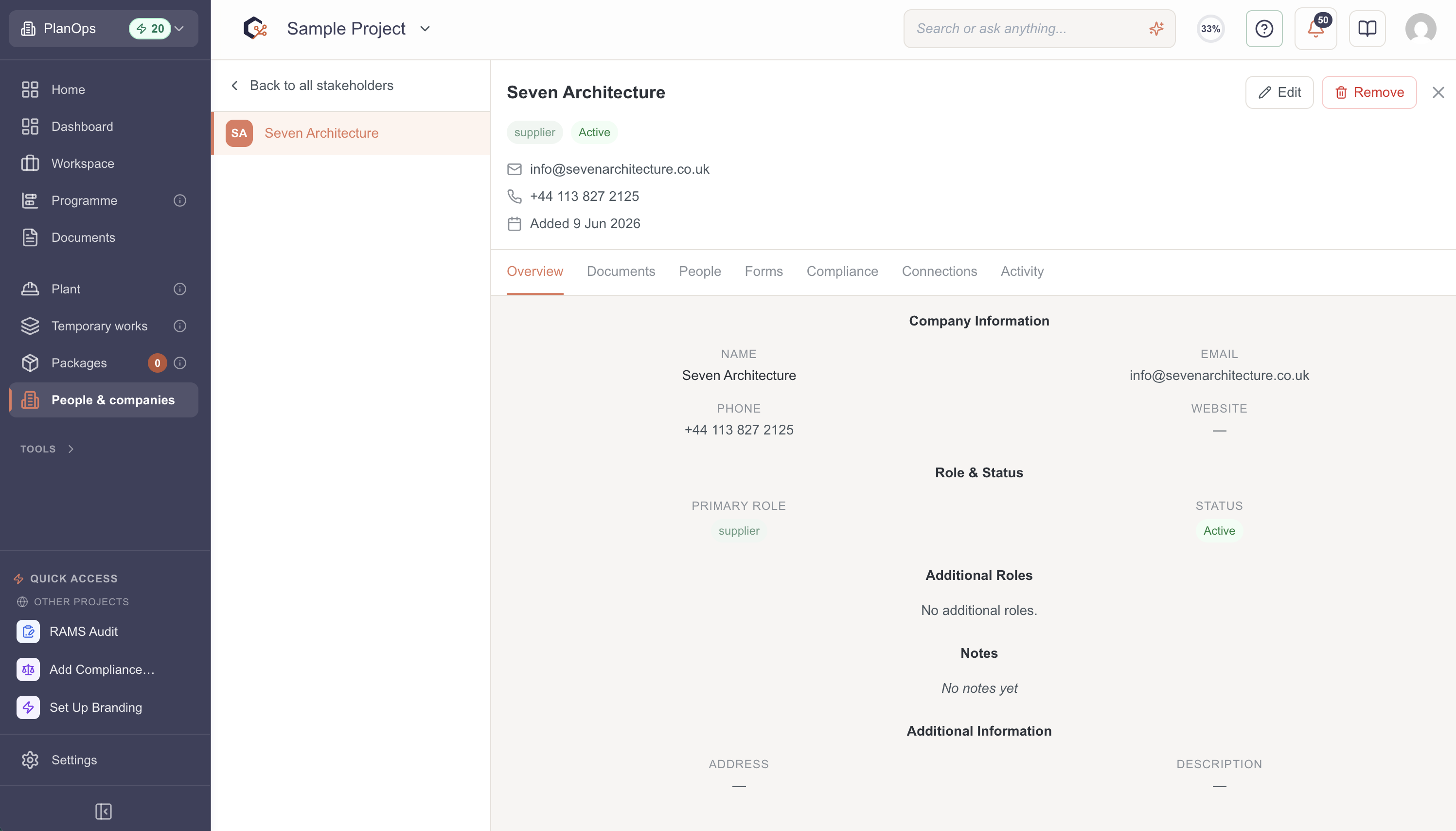 Open a stakeholder to view details