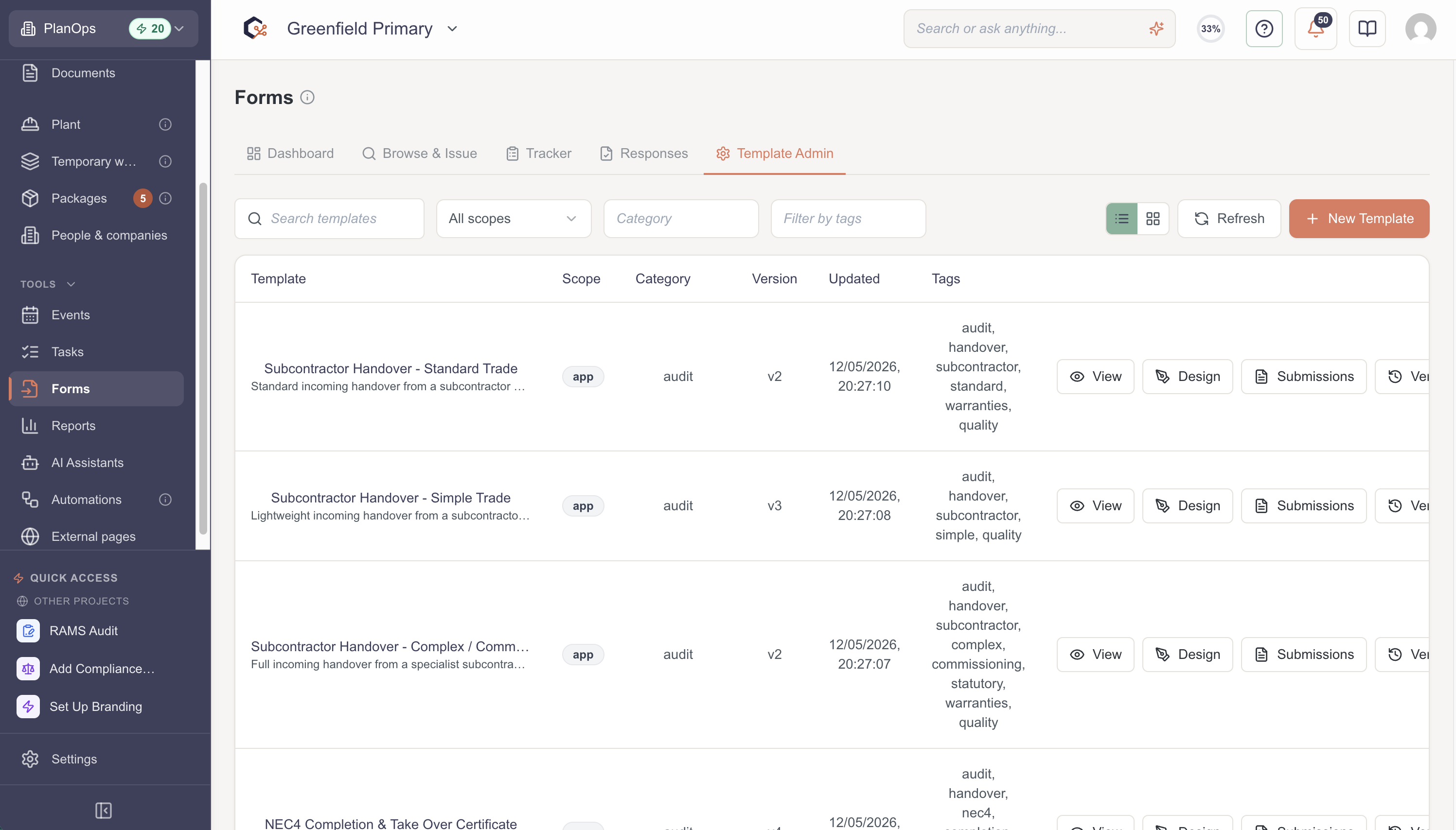 Open the form template list
