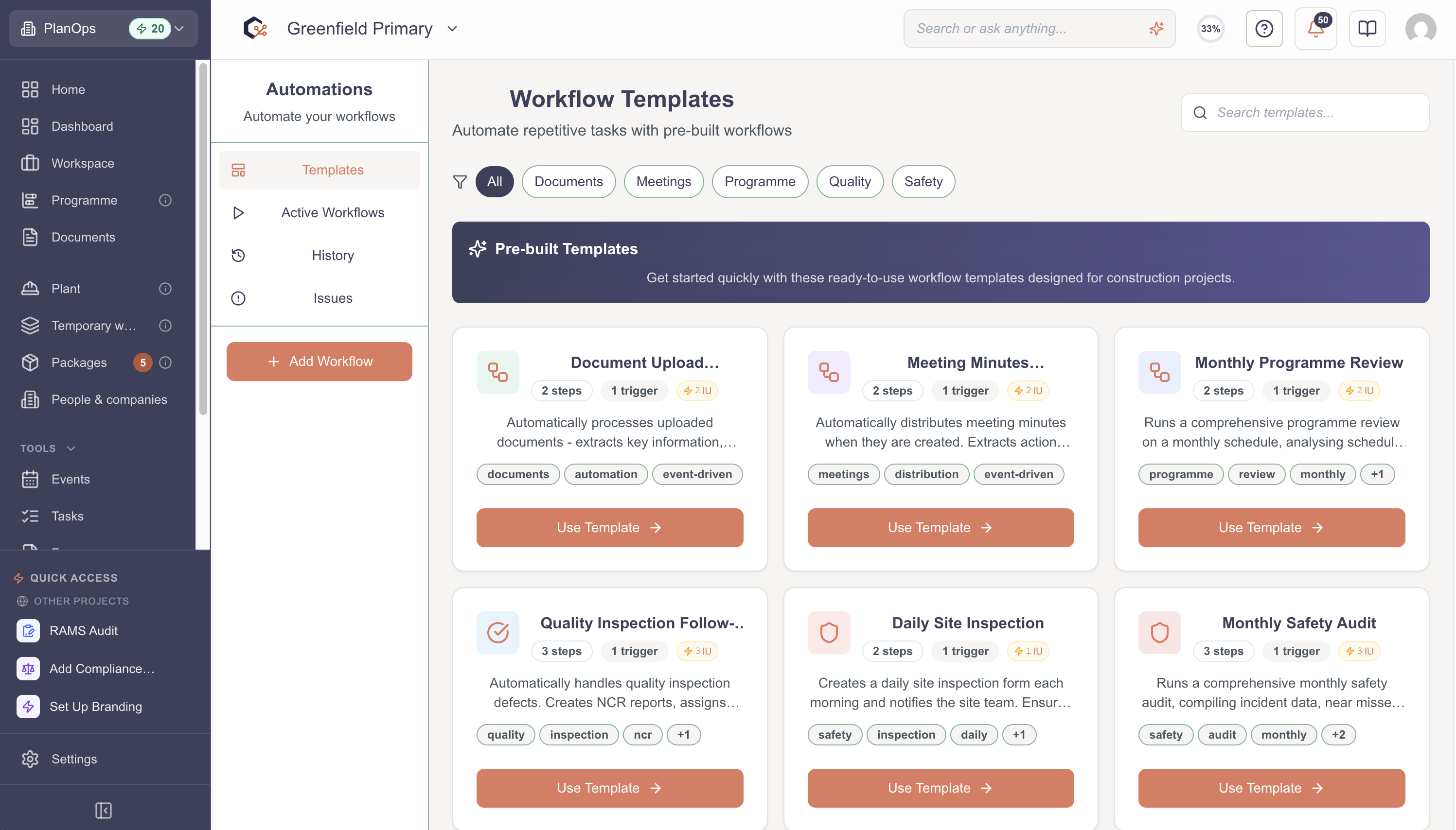 Open the Automations section for your project