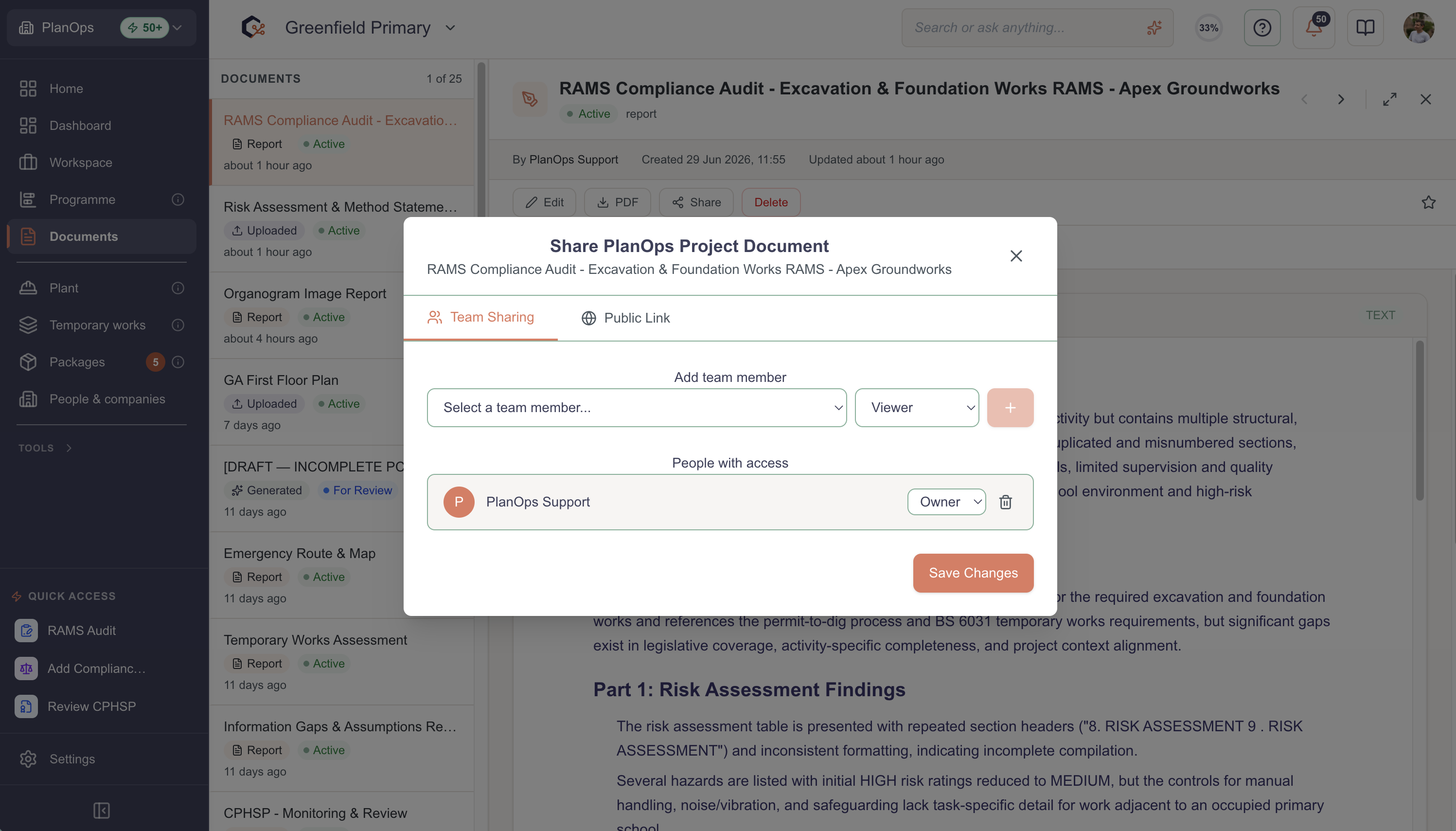 Share the report with project members
