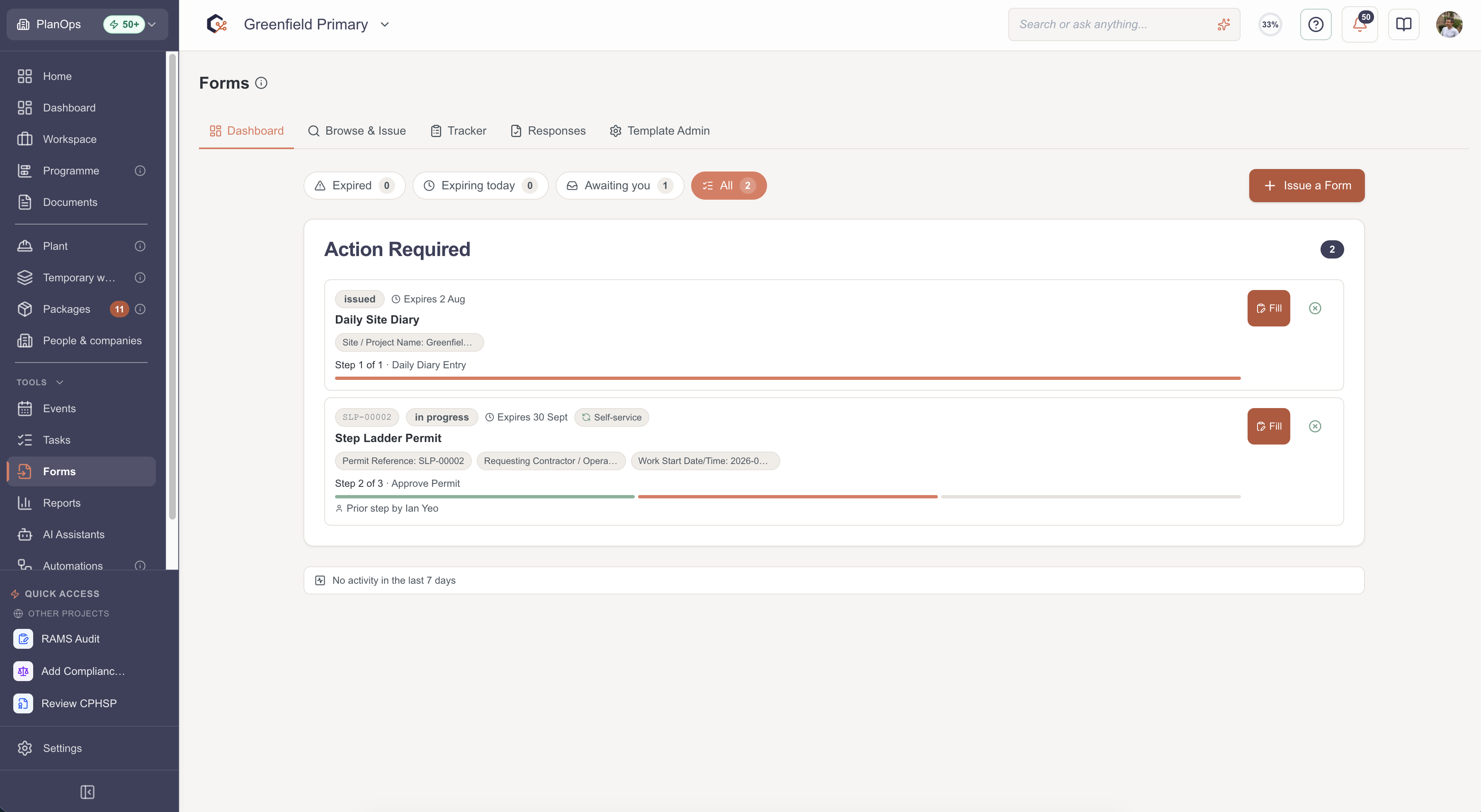 Open the Forms Dashboard