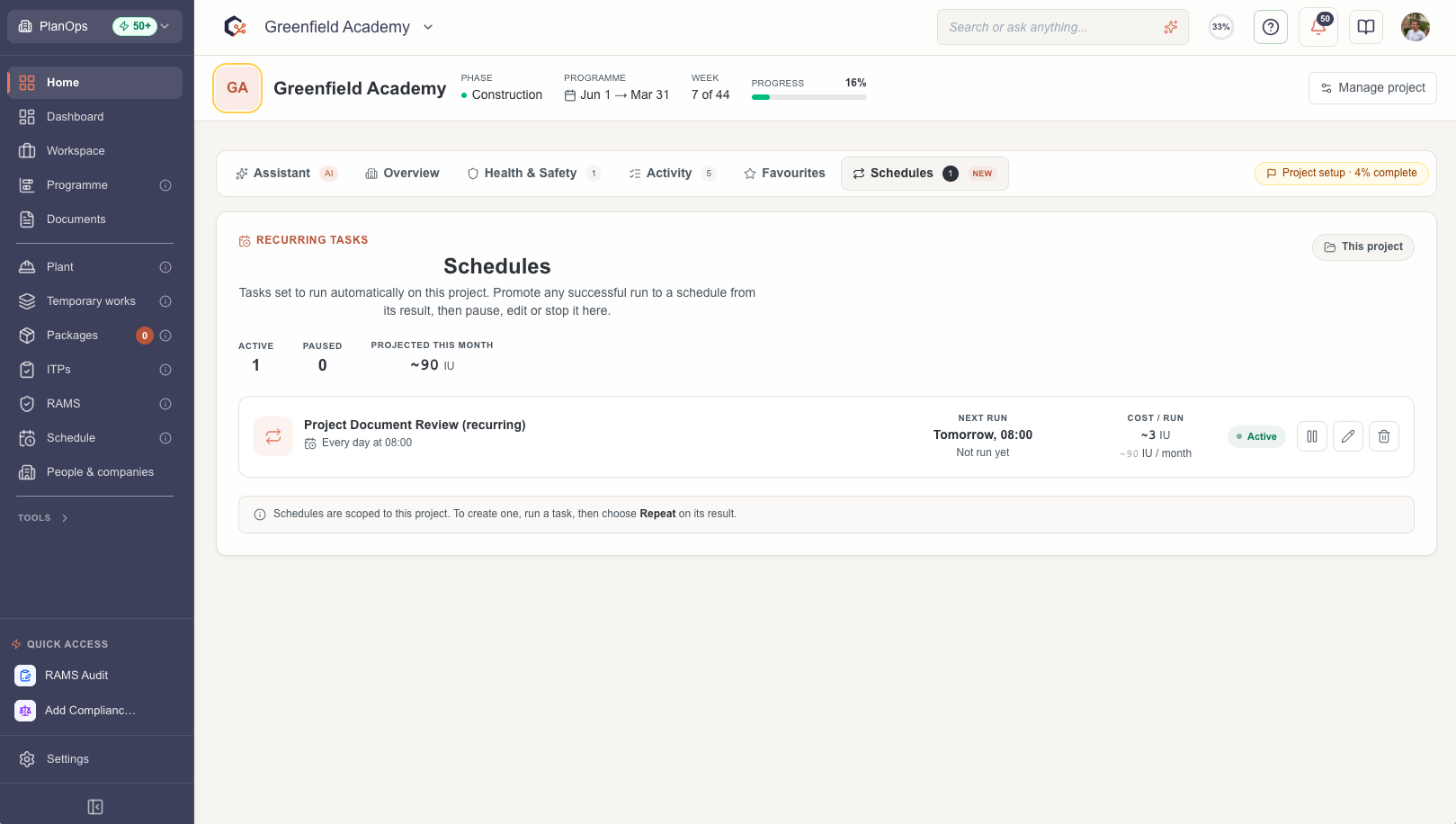 Open the schedule dashboard