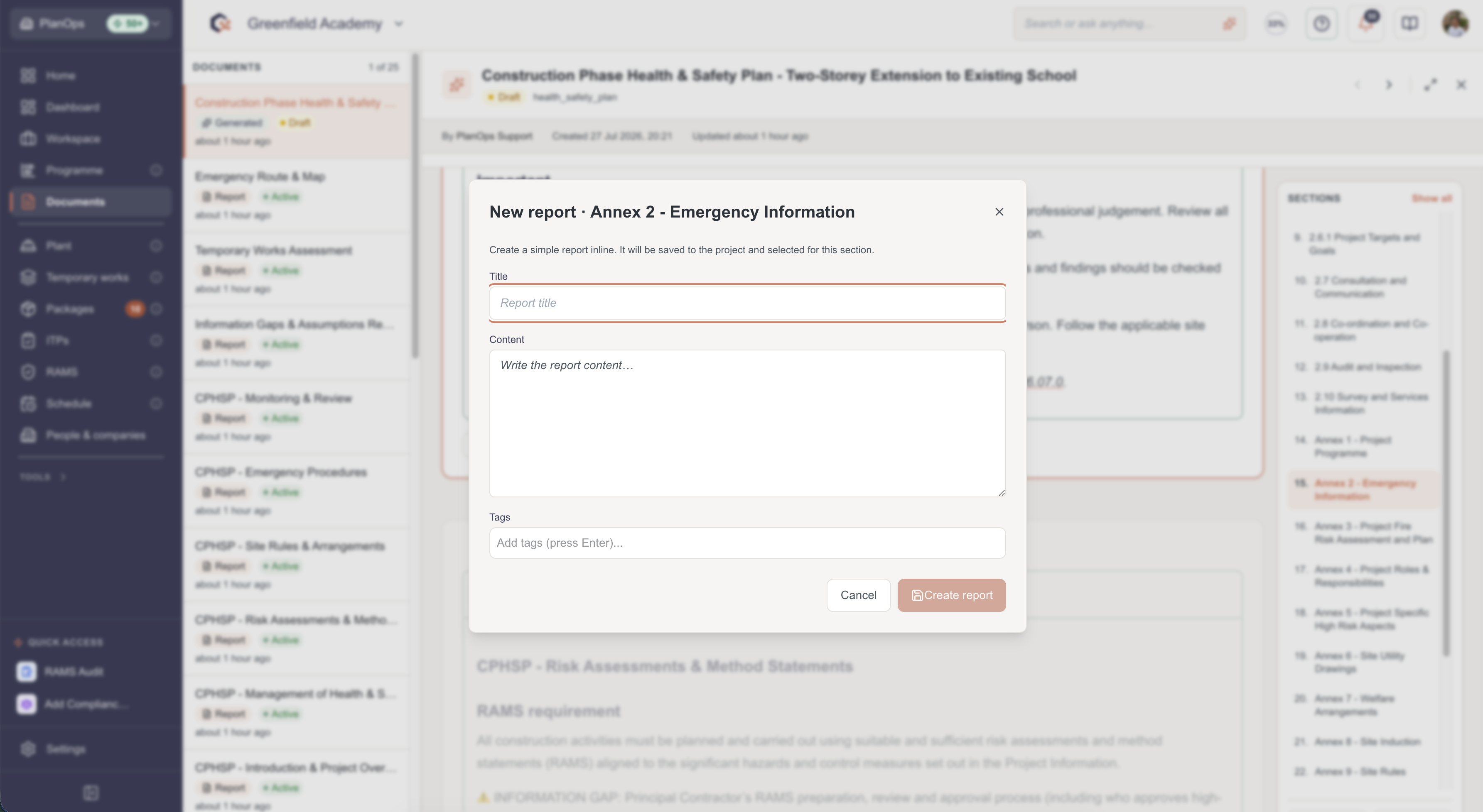 Create a quick report from a section