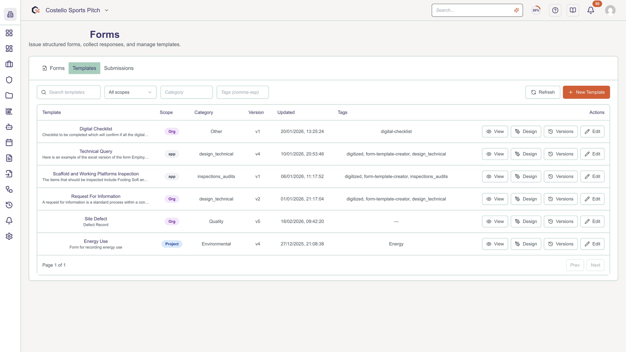 Open the Form Templates tab