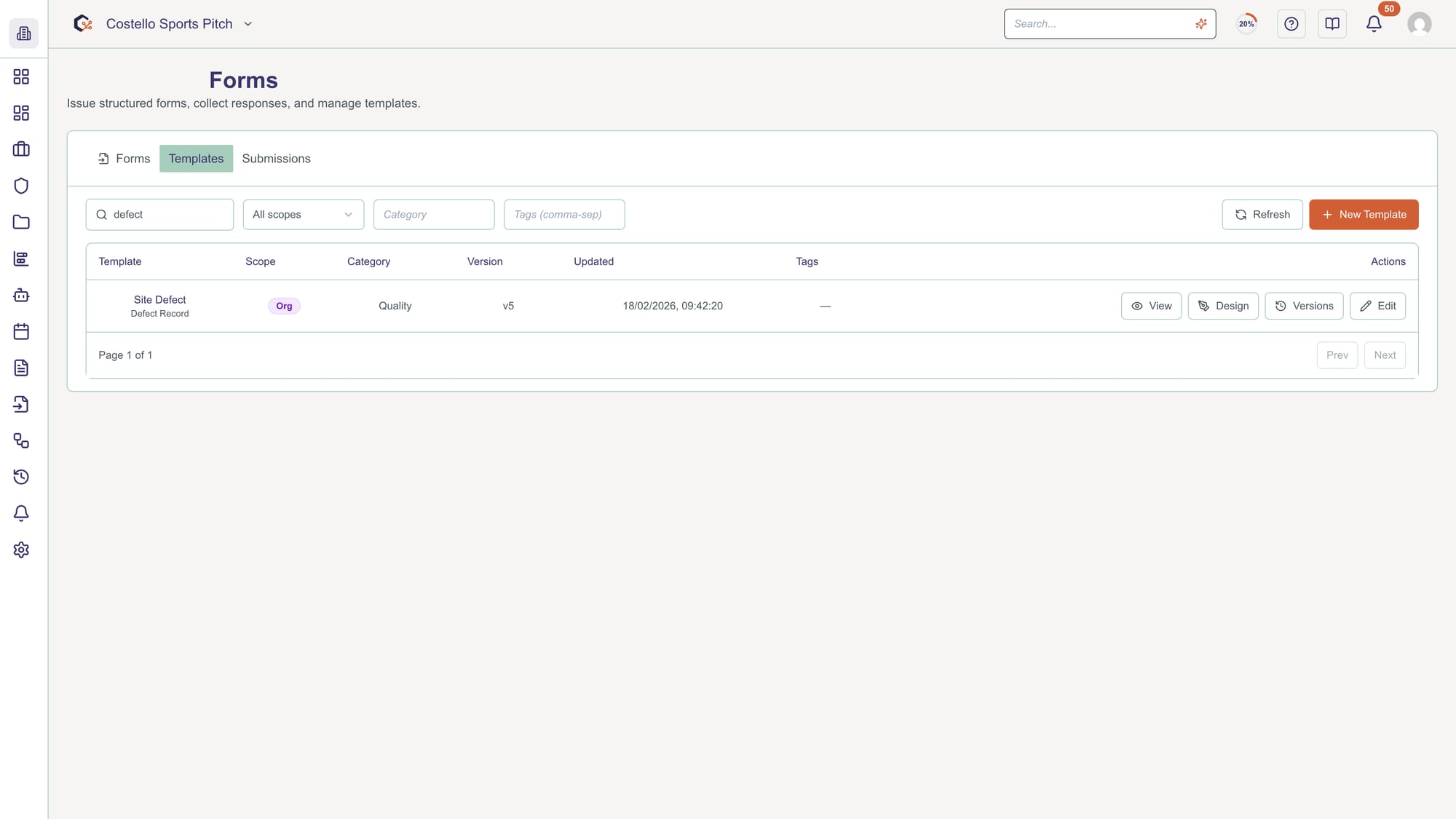 Search for a form template