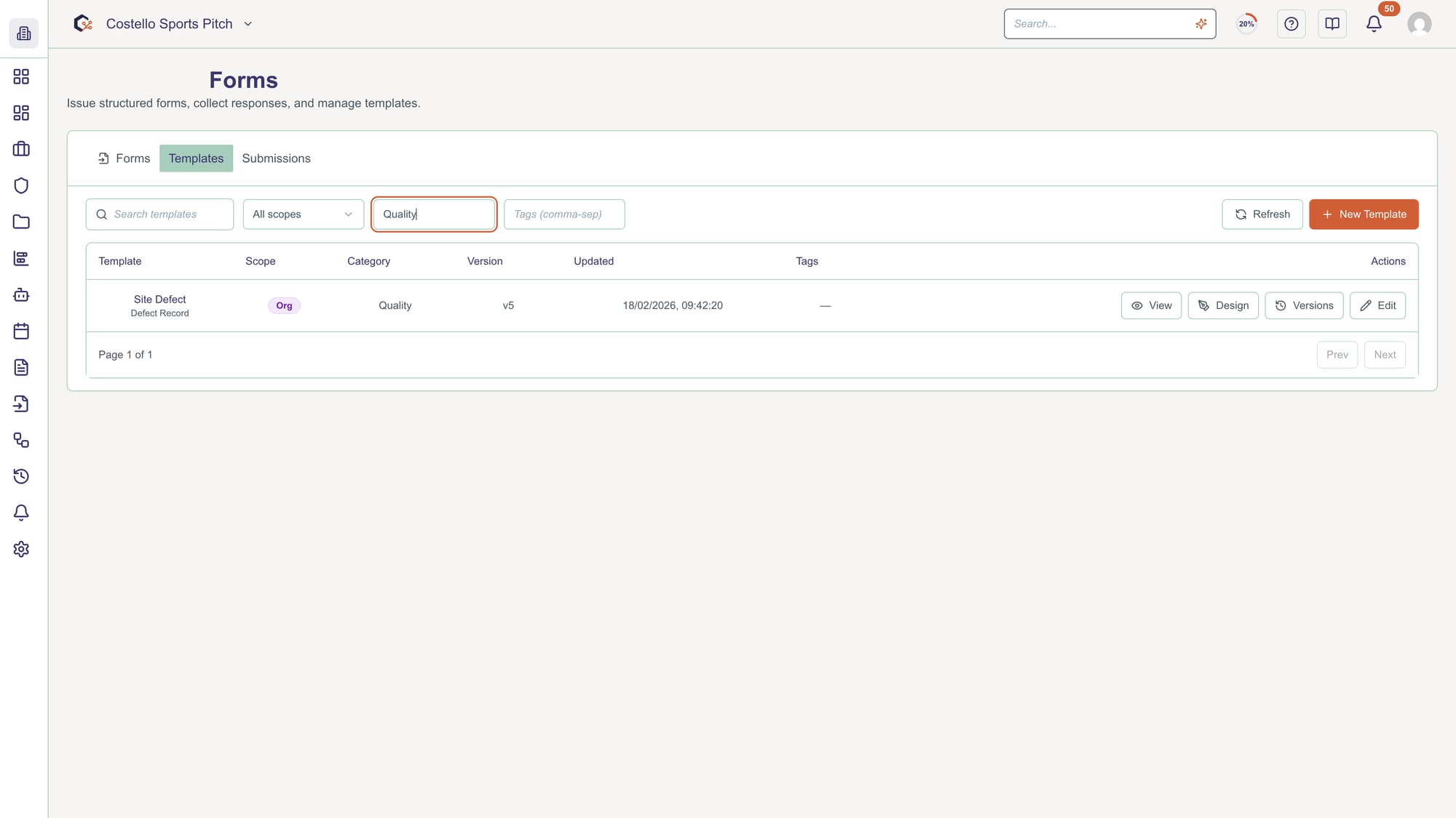 Filter templates by scope, category, and tags