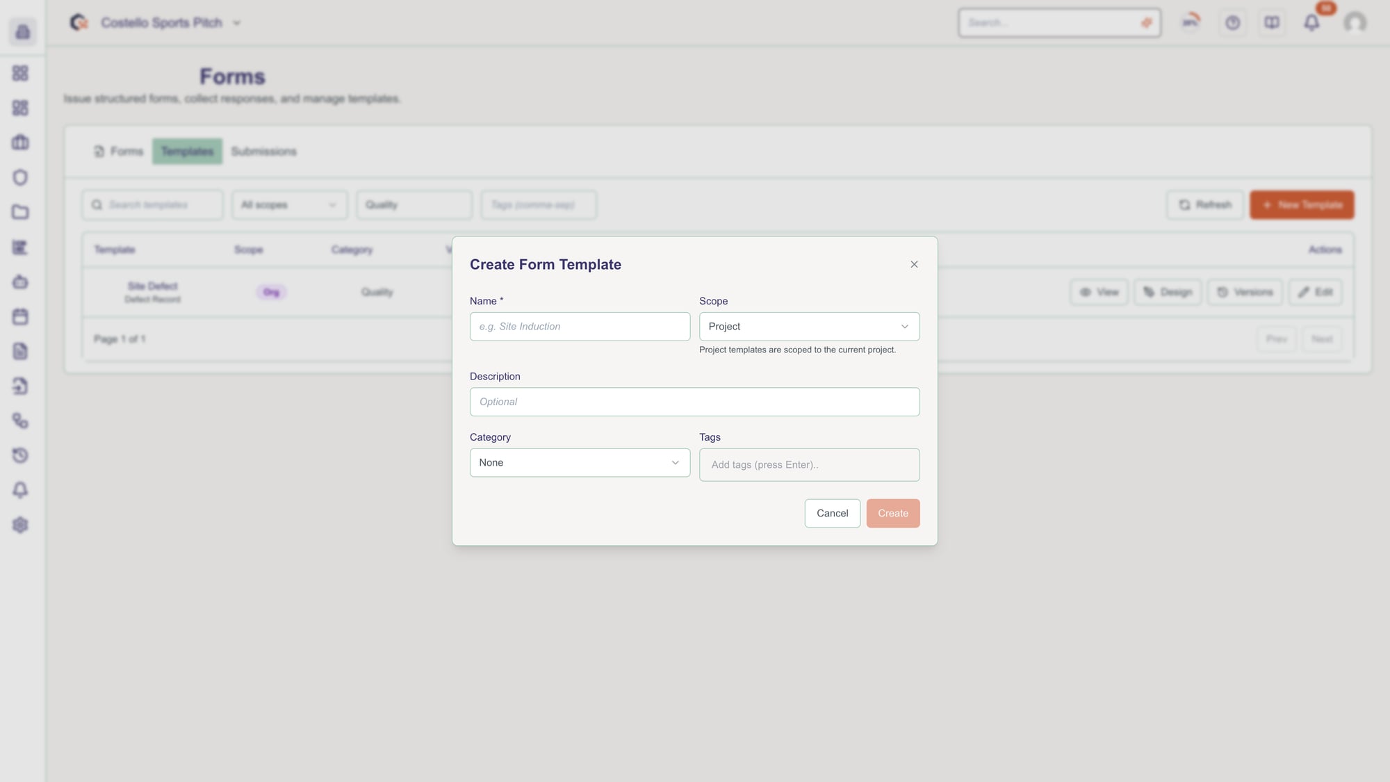 Create a new form template