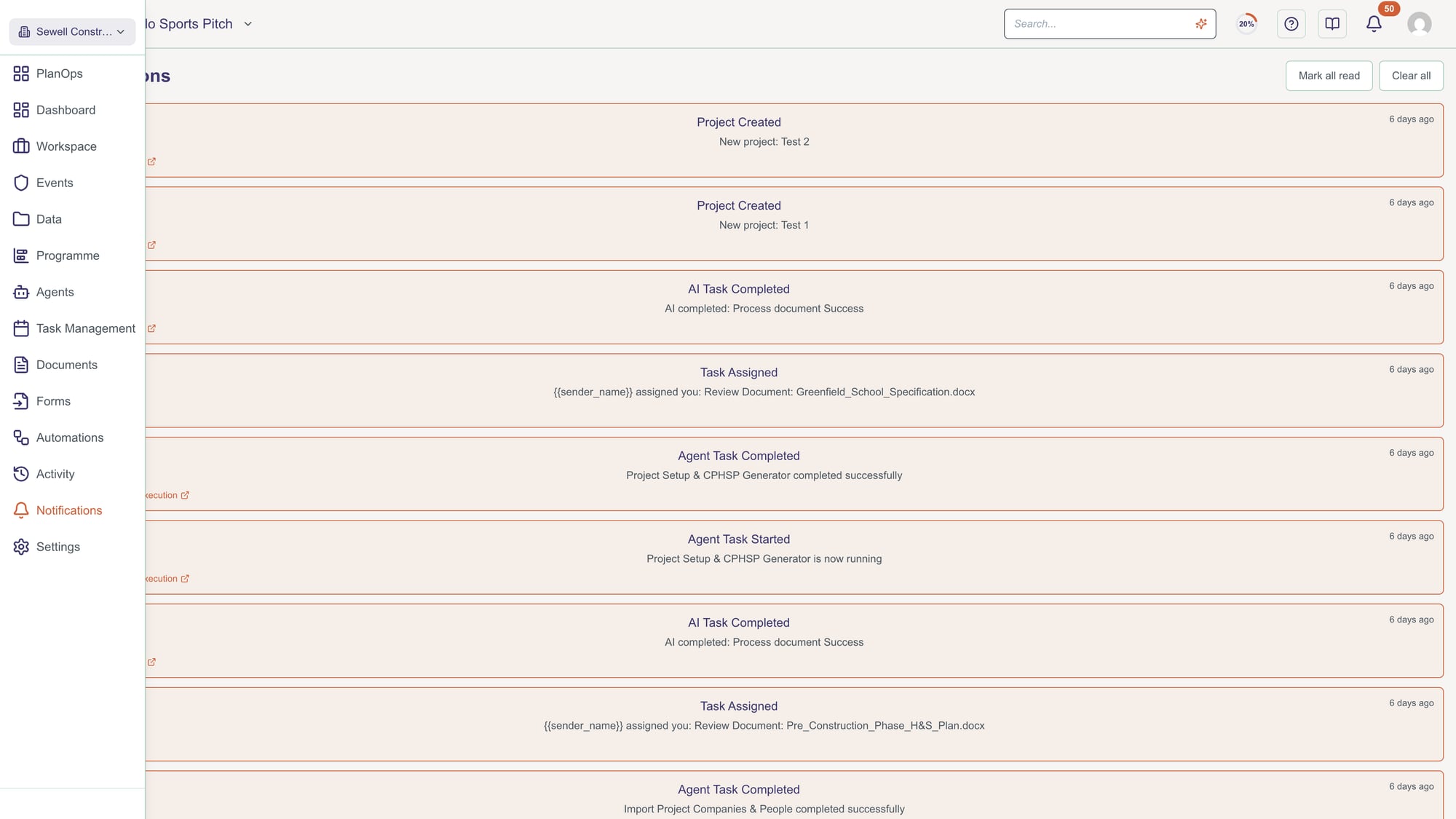 Open the notifications page