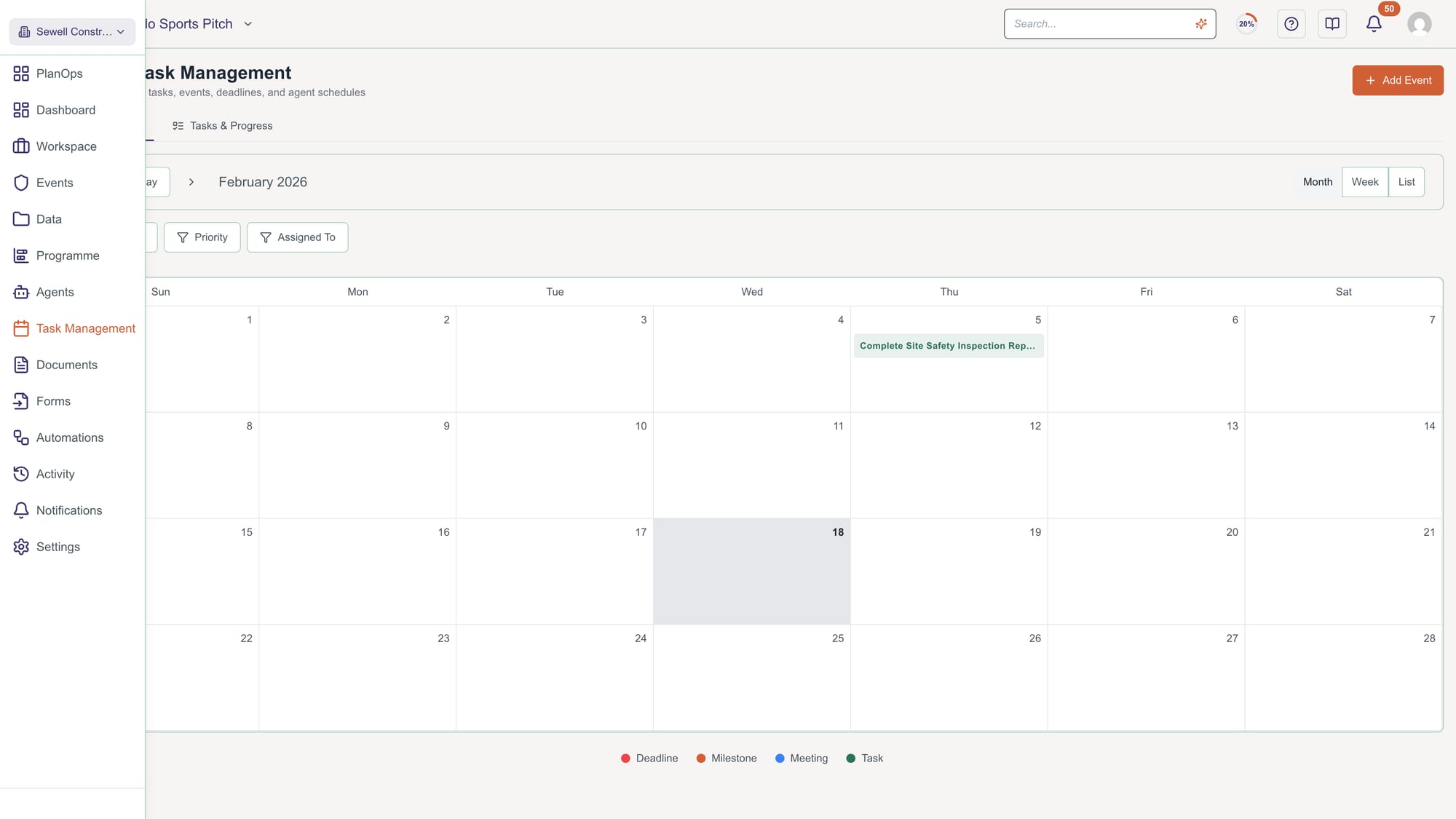 Switch between month, week and list views