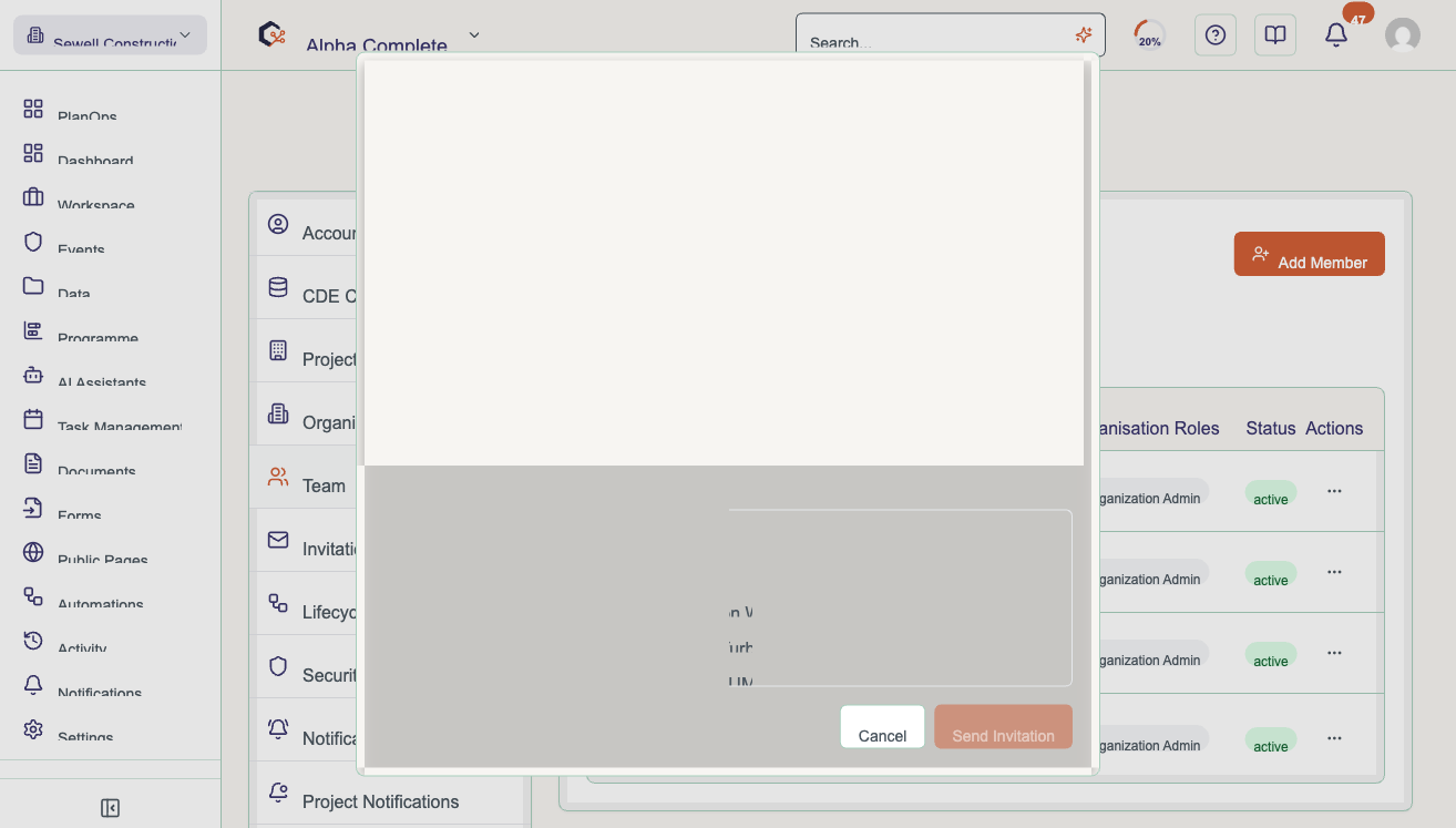 Set roles and project access for a new member