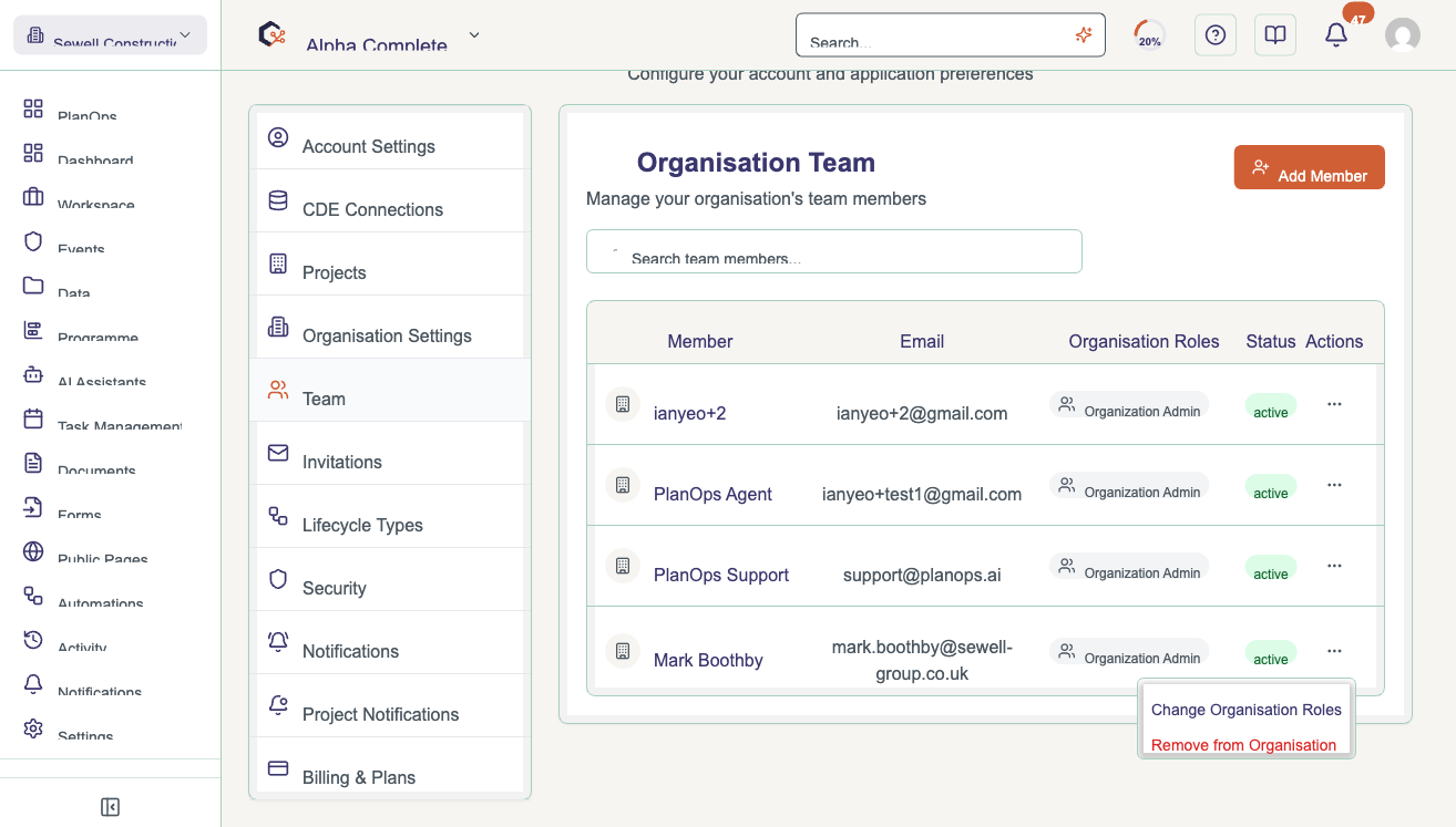 Remove a member from the organisation