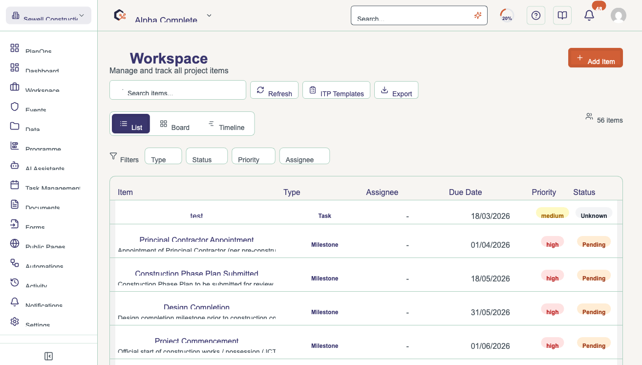 Sort workspace items by key fields