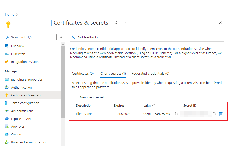 Create a client secret