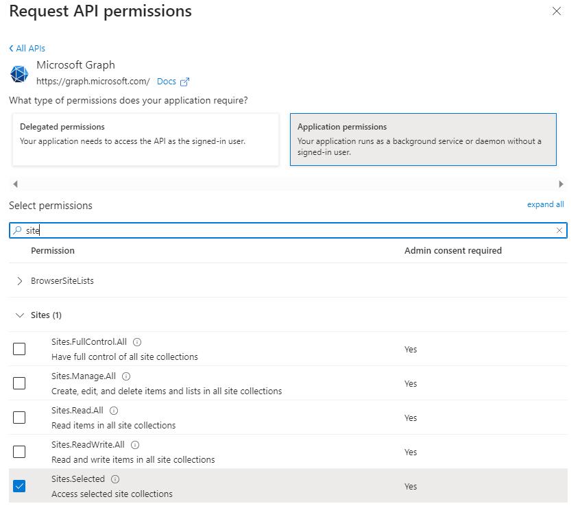 Add Microsoft Graph application permissions