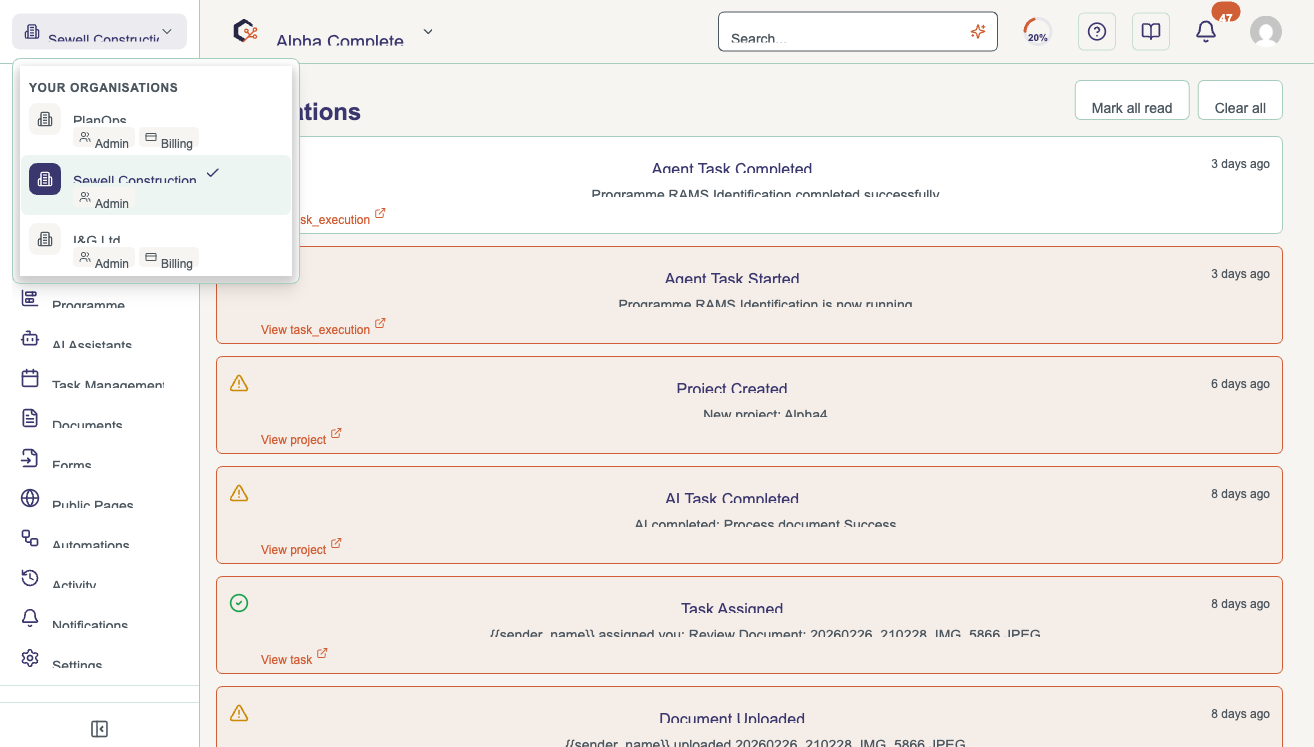 Review your available organisations