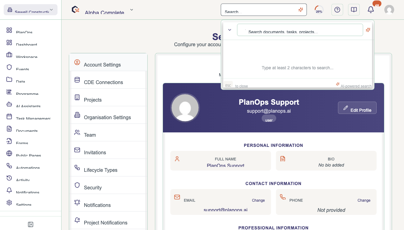 Open the universal search modal