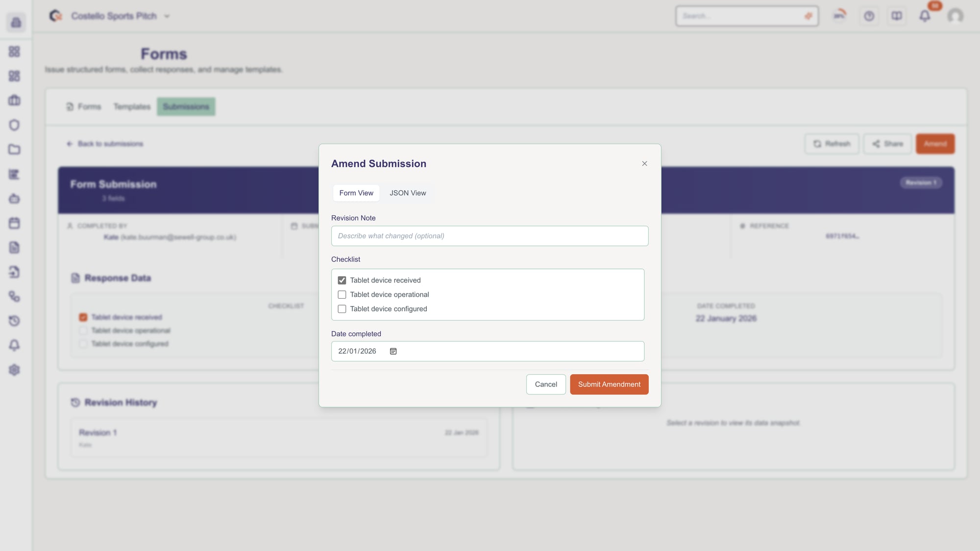 Start an amendment to the submission