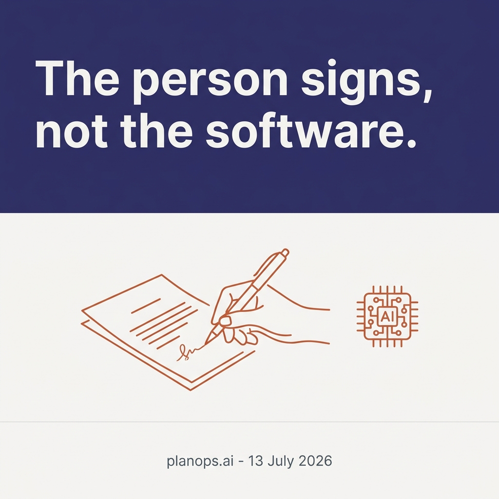 A construction courtroom where an AI-drafted expert report sits under a judge's gaze, a code editor and a frontier model joined at the hip on a nearby screen, and a data centre build slipping behind its programme in the background