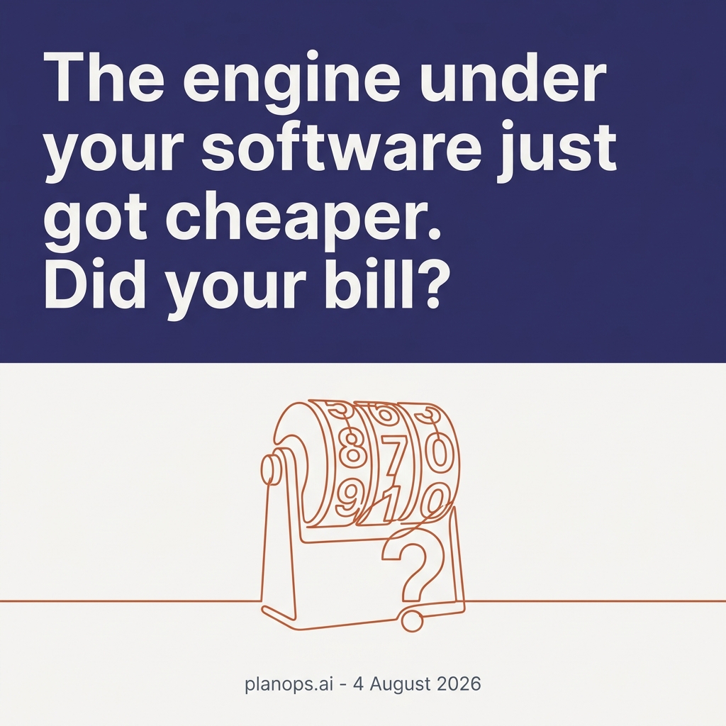 A petrol-pump-style rolling price counter with its digits tumbling downward, illustrating the collapsing cost of the AI engine under construction software